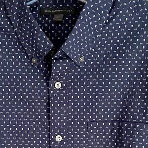 John Varvatos USA Skull Crossbones Print Button Down Shirt Size M Slim Navy Blue